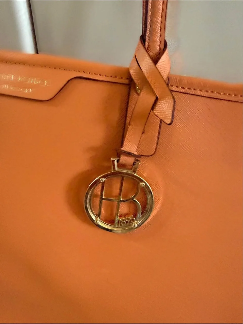 henri bendel Orange Leather Shoulder Tote with Logo Charm